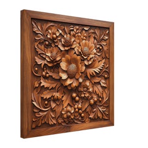 Rustic Bloom Tapestry, Wood Carving Designs of Intertwined Flowers, Woodcarving Art Print Canvas