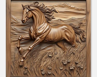 Prairie Run, Wood Carving Designs of a Galloping Horse