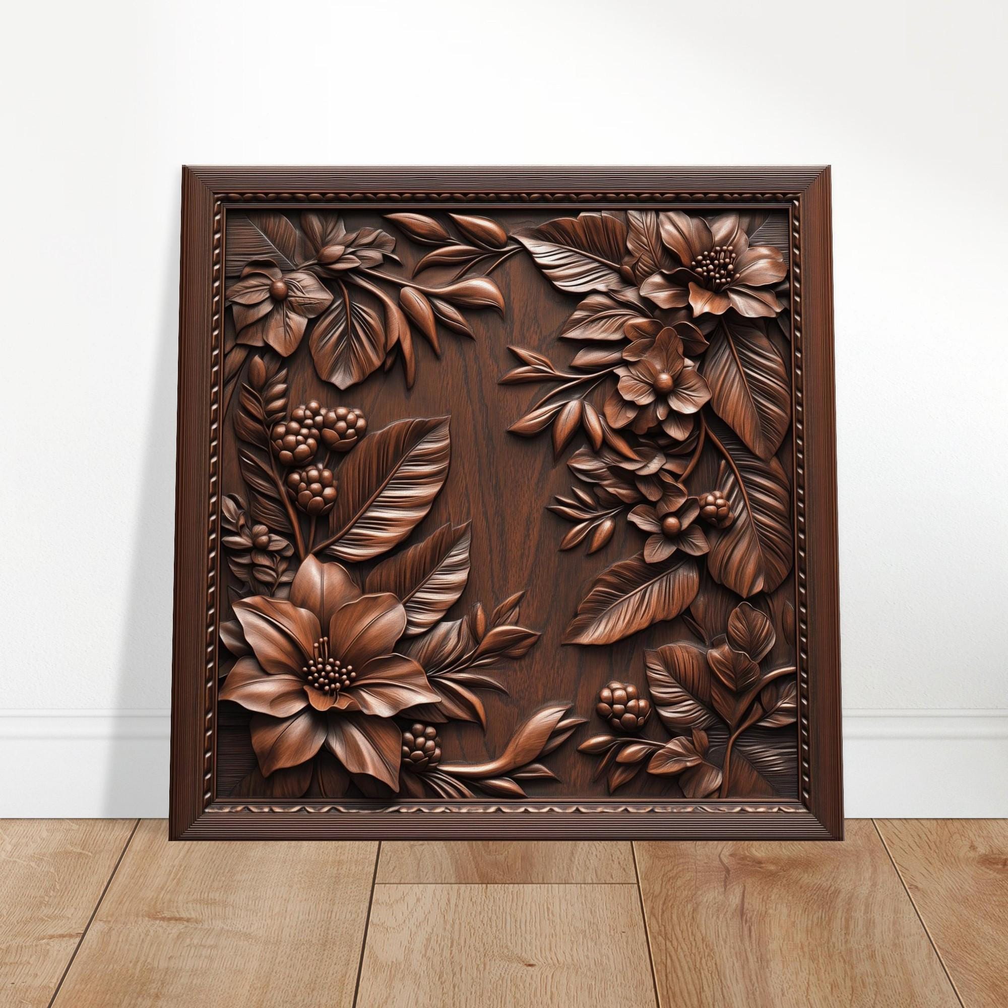 Sienna Floral Flourish, Wood Carving Designs of Blossoms and