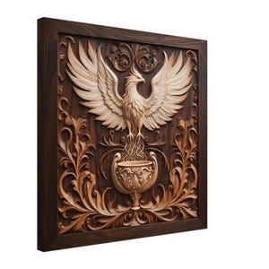 Phoenix Rising, Wood Carving Designs of a Mythical Bird, Woodcarving Art Print Canvas