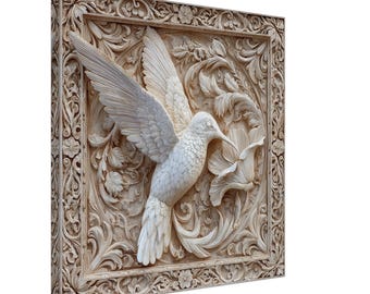 Flying Hummingbird, Wood Carving Designs of a Hummingbird, Woodcarving Art Print Canvas
