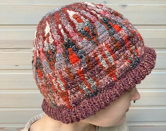 Crocheted Hat Beret -- Camp Fire Night