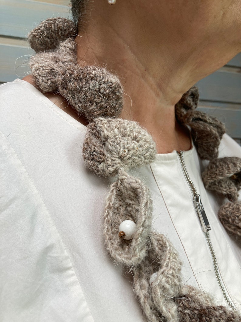Crocheted Natural Wool Necklace Winter Warmth image 3