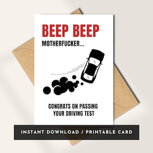 Lustige Fahrprüfungskarte | Unhöfliches bestandenes Führerscheingeschenk | Neue Fahrerkarte zum Ausdrucken | Sofortiger Download Bestie Glückwunschkarte Last Minute Geschenk