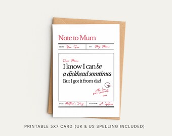 Carte de fête des mères amusante de son fils | Carte de voeux de maman grossière | carte mère fils | Téléchargement instantané imprimable