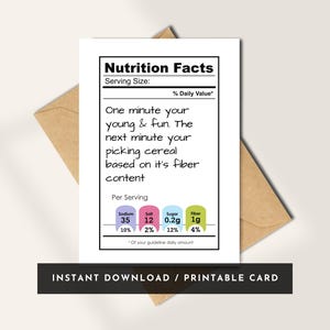 Carte d'anniversaire drôle de valeur nutritive | Carte de plaisanterie imprimable en fibre pour lui | Téléchargement numérique effronté | Carte 5 x 7 imprimable instantanée