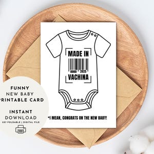 Carte de naissance amusante à imprimer - « Made in Vachina » - cadeau hilarant de baby shower pour papa et maman en téléchargement numérique