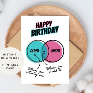 Tarjeta de cumpleaños divertida para imprimir / Descarga instantánea / Para madre, padre, abuelo, abuela, personas mayores / Tarjeta relacionada con la edad / Cumpleaños