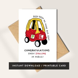 Carte d'examen de conduite amusante à imprimer | Nouveau pilote réussi Félicitations | Cadeau de première voiture à téléchargement immédiat pour adolescents et adultes