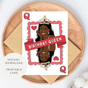 Biglietto d'auguri "Regina di Cuori Nera" per la fidanzata, carta da gioco stampabile, download digitale per la migliore amica/sorella migliore amica