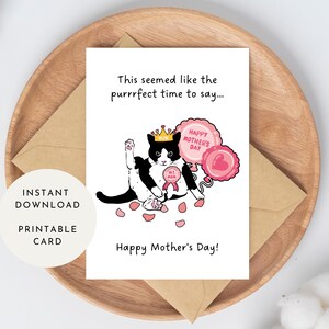 Purrfect Pun carte de fête des mères de chat - carte imprimable 5 x 7 drôle et mignonne pour maman - téléchargement numérique instantané PDF cadeau de dernière minute pour amoureux des chats
