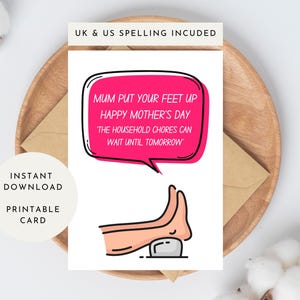 Carte de fête des mères imprimable | Téléchargement instantané | Pour maman | 5 x 7 | Carte de voeux amusante | Cadeau pour la fête des mères | Carte drôle de fête des mères | insolente