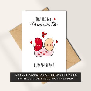 Tarjeta de San Valentín con un divertido juego de palabras: Tarjeta de amor imprimible con forma de humano, linda tarjeta de San Valentín para él o ella, descarga instantánea