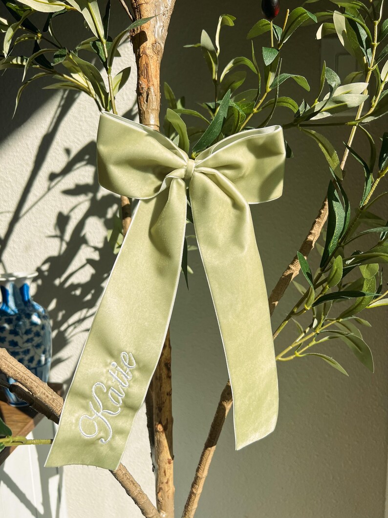 Personalized Velvet Ribbon Bow With Name Embroidery - 13 Colors ...