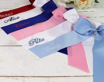 Personalized Bow Ribbon With Name Embroidery - Grosgrain Ribbon 2 1/4" Wide 30 Color Options