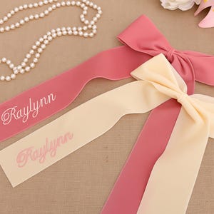 Personalized Velvet Ribbon Bow: Custom Embroidered Name or Phrase