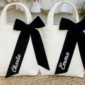 Custom Velvet Ribbon Gift Bow with Embroidered Name – Personalized Wedding Favor, Bridesmaid Gift, Bachelorette Ribbon, Custom Gift Wrap Bow