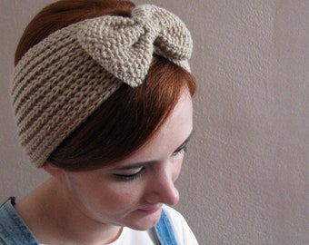 Cream Bow Knitted Headband