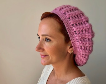 Pink Crochet Leaf Beret