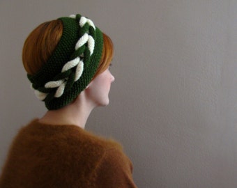 Green-Ivory Braided Knitted Headband