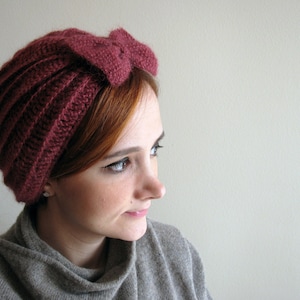 Light Soft Burgundy Crochet Beret with Bow