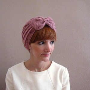Dusty Rose Crochet Beret with Bow image 3