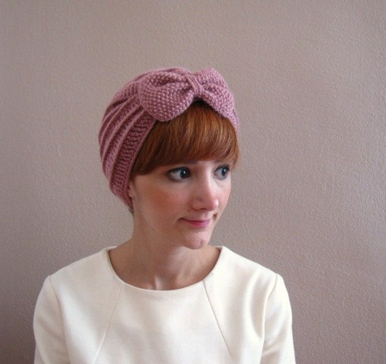 Dusty Rose Crochet Beret with Bow image 3