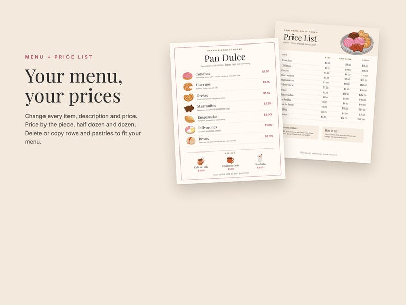 Panadería Bakery Business Kit for Canva: Menu, Cottage Food Labels, Price List image 3