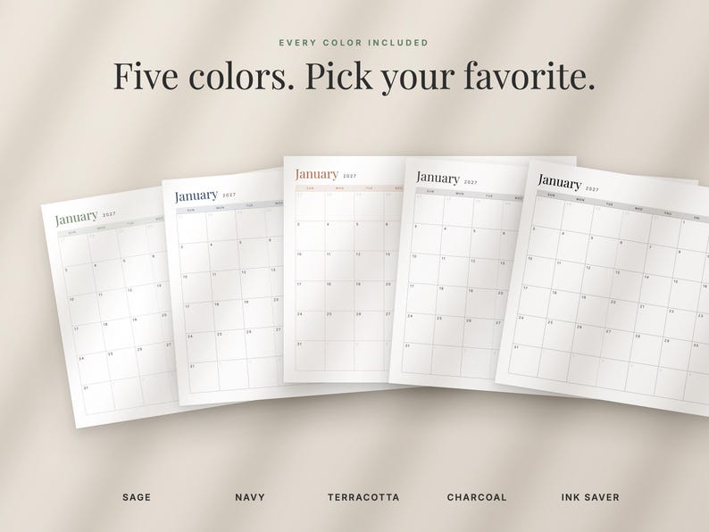 2027 Fillable Calendar, Minimalist Year at a Glance, Monthly Printable Calendar (Digital Download) image 2