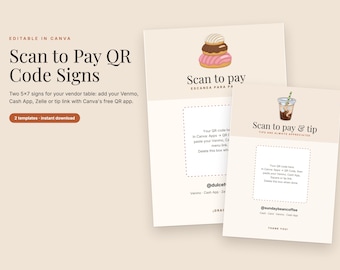 Modèle de panneau avec code QR pour Canva, panneau « Scanner pour payer » pour les commerçants, application Venmo Cash App