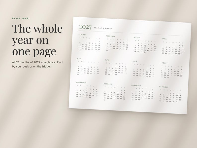 2027 Fillable Calendar, Minimalist Year at a Glance, Monthly Printable Calendar (Digital Download) image 5