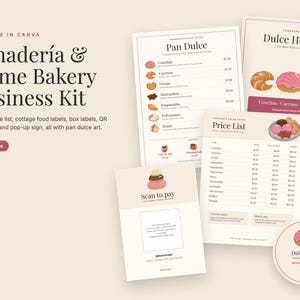 Panadería Bakery Business Kit for Canva: Menu, Cottage Food Labels, Price List image 1