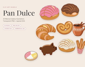 Ensemble d'images clipart Pan Dulce, 25 fichiers SVG et PNG