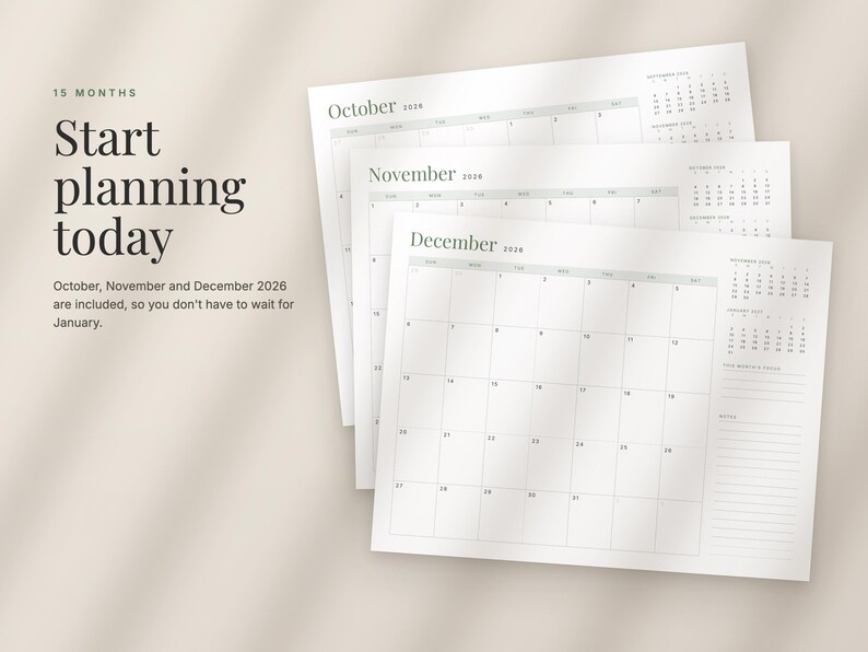 2027 Fillable Calendar, Minimalist Year at a Glance, Monthly Printable Calendar (Digital Download) image 7
