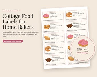 Modèle d'étiquette pour produits artisanaux (Canva), étiquettes de boulangerie maison modifiables, Avery 5163