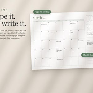 2027 Fillable Calendar, Minimalist Year at a Glance, Monthly Printable Calendar (Digital Download) image 3