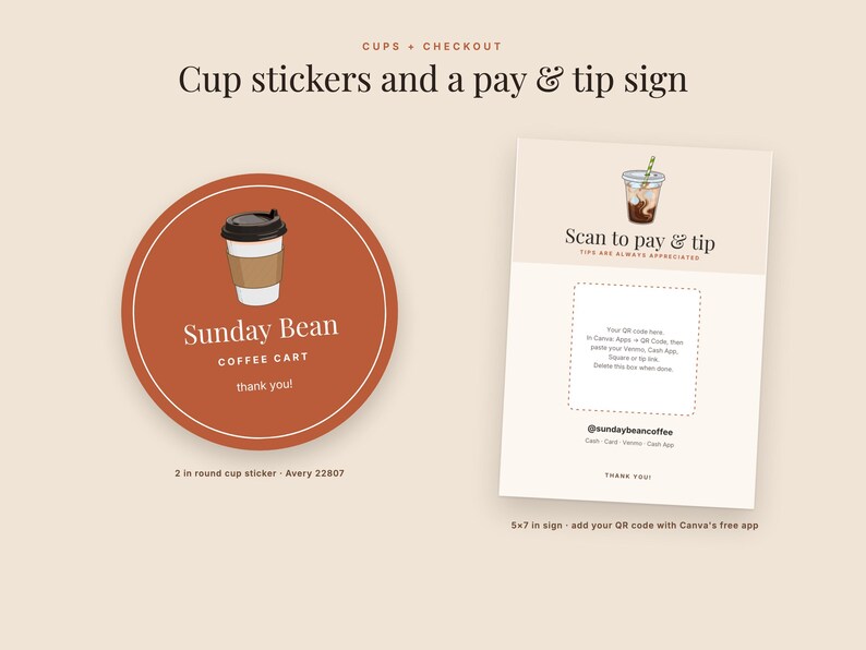 Kit de negocio para carrito de café en Canva: Tablero de menú, tarjeta perforada, letrero con código QR imagen 5