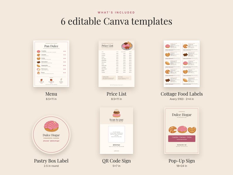 Panadería Bakery Business Kit for Canva: Menu, Cottage Food Labels, Price List image 2