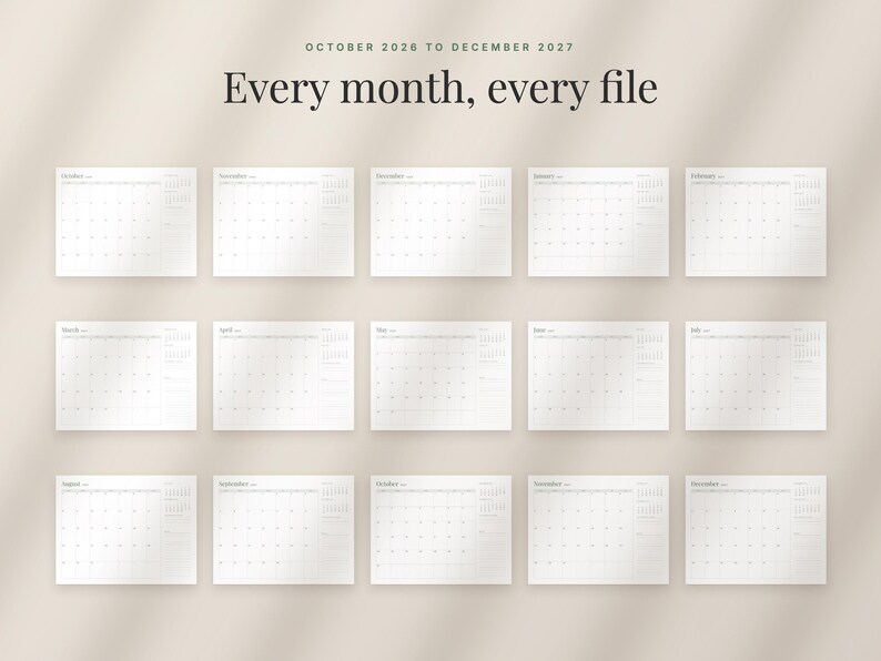 2027 Fillable Calendar, Minimalist Year at a Glance, Monthly Printable Calendar (Digital Download) image 8