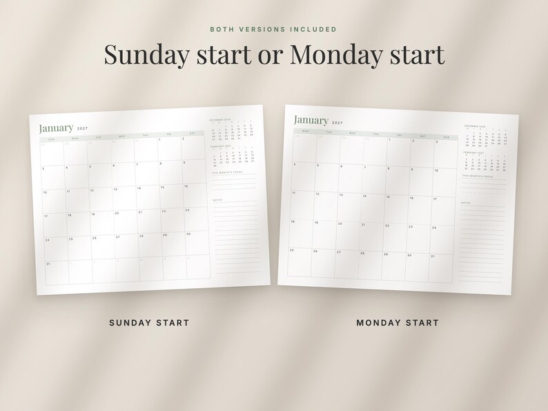 2027 Fillable Calendar, Minimalist Year at a Glance, Monthly Printable Calendar (Digital Download) image 6