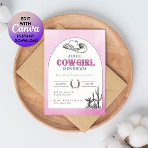 Editable Cowgirl Baby Shower Invitation, Baby Shower Invitation, Western Invitation, Baby Shower Invitation Template, Baby Shower for Girl