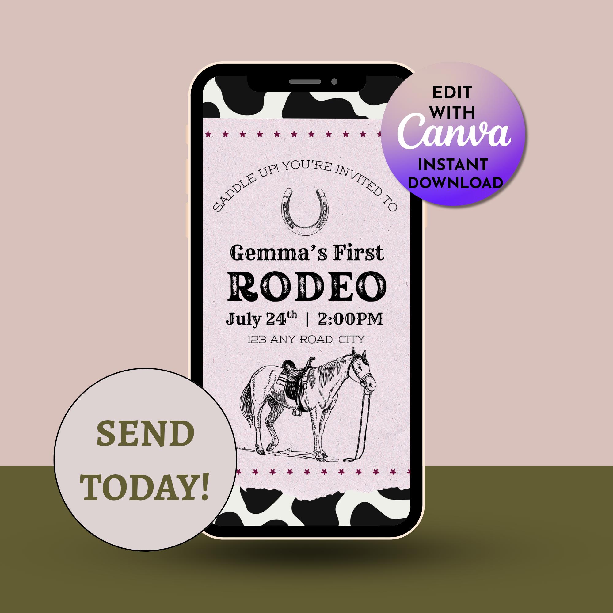My First Rodeo Invitatioons Editable My First Rodeo Invitation, Cowboy Birthday Invitation, Rodeo ...
