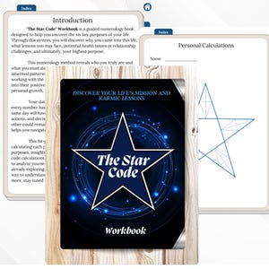May include: The Star Code Workbook cover features a blue star with a white outline against a dark blue background with concentric circles of light. The text "The Star Code Workbook" is printed in white on the cover.