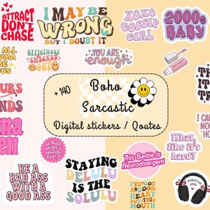 Boho Sarcastic Quotes SVG PNG Bundle | Funny Sarcasm Digital Stickers | Retro Sublimation Designs | Cricut & Silhouette Cut Files | Instant