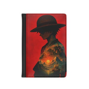 One Piece Luffy Passport Holder Anime Travel Wallet Straw Hat Pirate Gift for Manga Fans Going Merry Sunset Design image 4