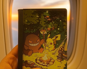 Pokemon style Passport cover, Pikachu and Gengar, Pikachu Pokemon, Yellow Pokemon, Purple Pokemon, Cute Pokemon, Passport Cover Pokemon