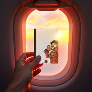 Étui pour passeport anime, porte-une pièce Luffy, cadeau avec étui portefeuille avec accessoires de voyage, fan de manga pirate chapeau de paille, Adventure Time, Japon mignon