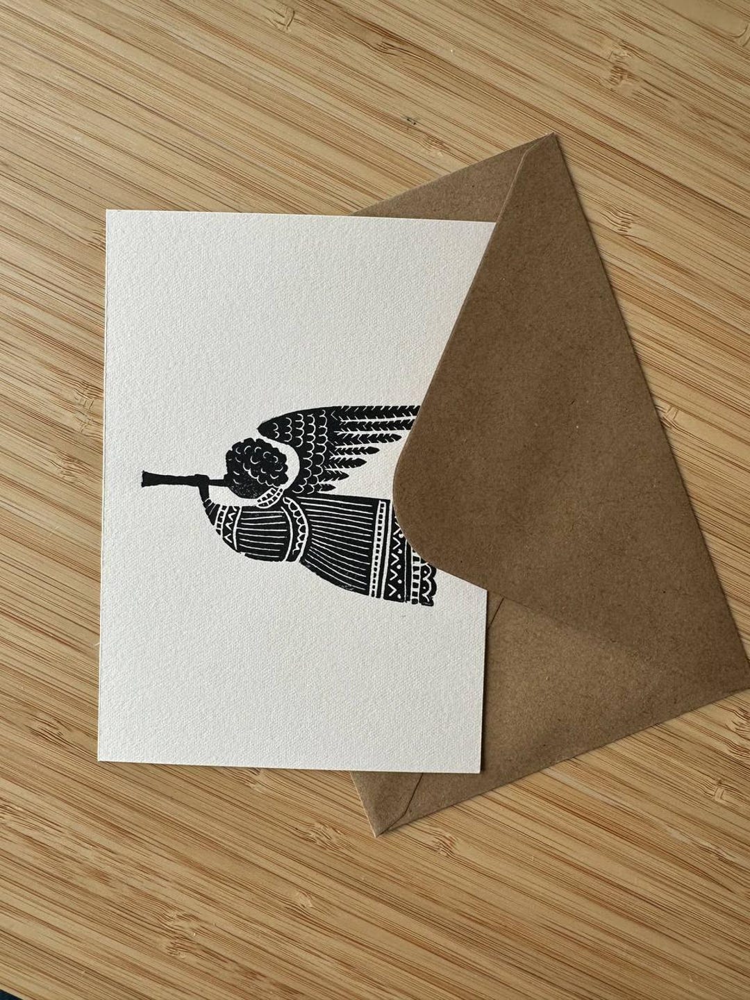 Hand-printed Angel Linocut Card • Christmas Greeting Card • Holiday Art ...