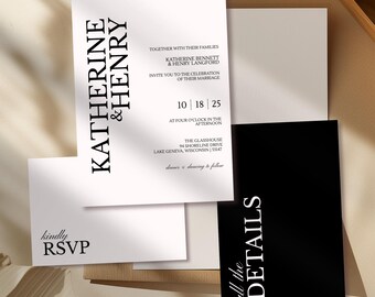 Minimalist Wedding Invitation Suite: Elegant Bridal Template (Digital Download)