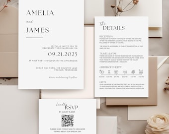 Minimalist Wedding Invitation Suite Template: Editable Modern Design